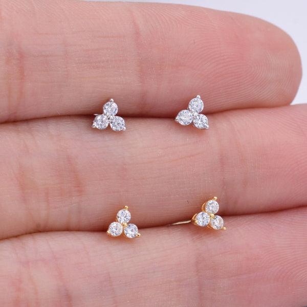 Very Tiny Three Dot Trio Stud Earrings with Sparkly Crystals