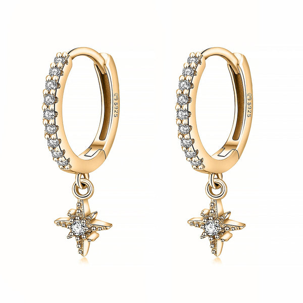 "Galaxy" Hoop earrings adorned with white zirconia and shiny dangling stars