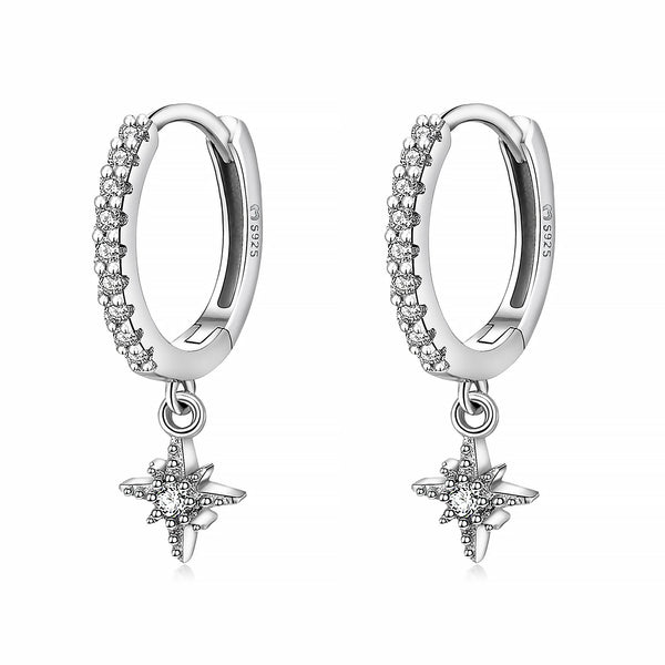 "Galaxy" Hoop earrings adorned with white zirconia and shiny dangling stars